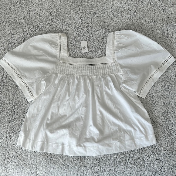 Banana Republic Mixed Material White Pintuck Knit short puff sleeve top size XS. - Picture 9 of 13